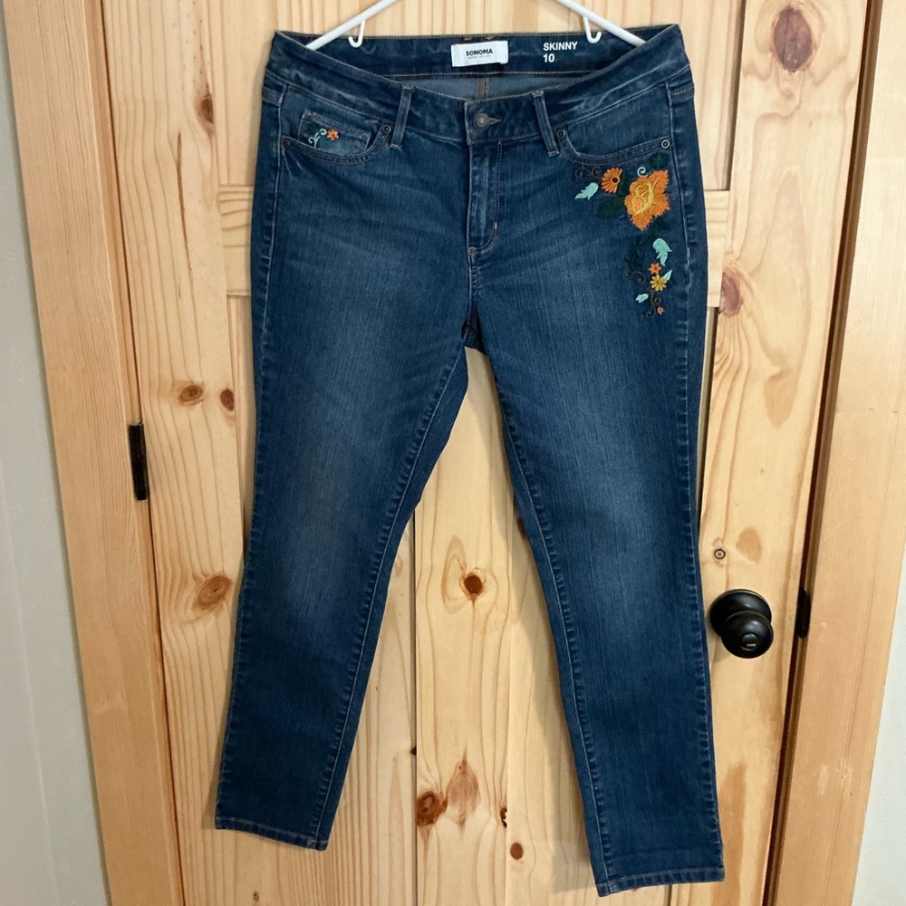 Sonoma Skinny Floral Embroidered Denim Jeans